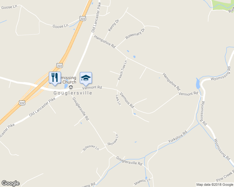 map of restaurants, bars, coffee shops, grocery stores, and more near 3 Lark Lane in Reading