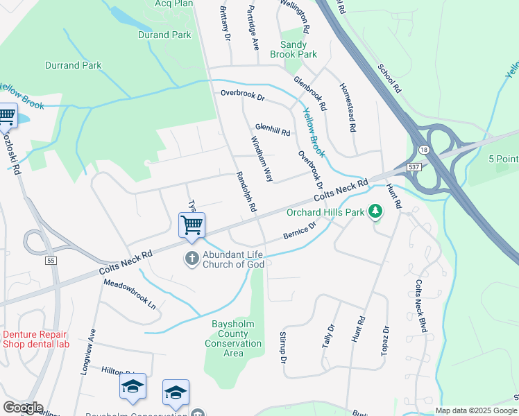 map of restaurants, bars, coffee shops, grocery stores, and more near 2 Randolph Road in Freehold