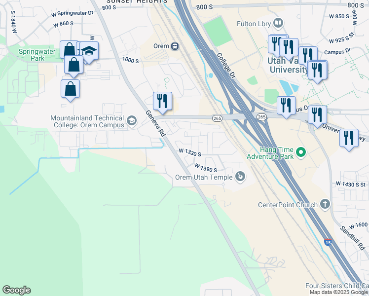 map of restaurants, bars, coffee shops, grocery stores, and more near 1228 West 1330 South in Orem