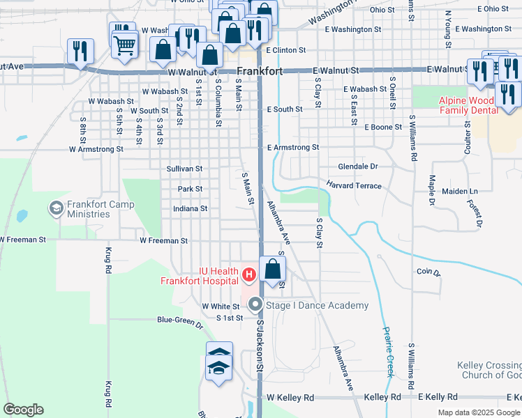 map of restaurants, bars, coffee shops, grocery stores, and more near 862 South Jackson Street in Frankfort