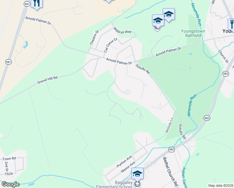 map of restaurants, bars, coffee shops, grocery stores, and more near 2004 Villa Drive in Latrobe