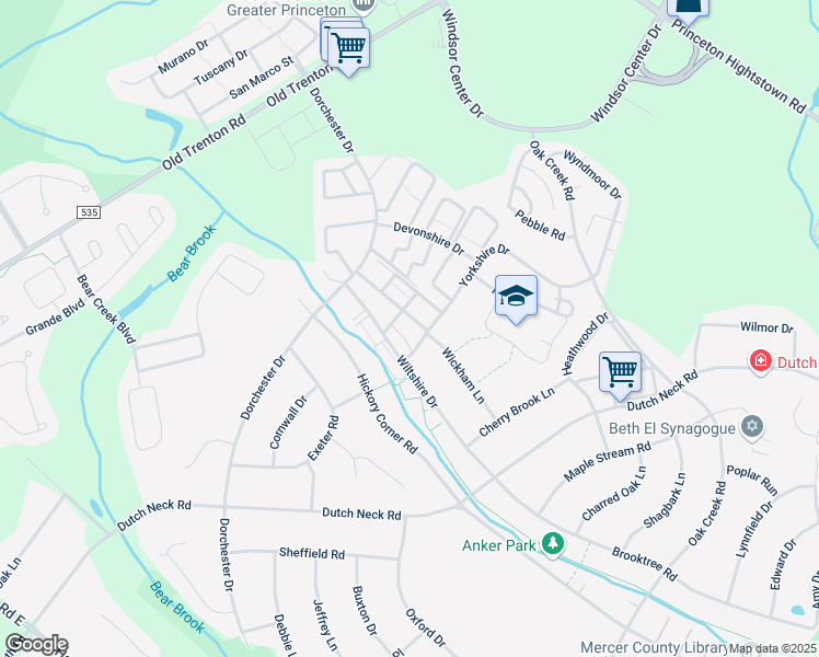 map of restaurants, bars, coffee shops, grocery stores, and more near 34 Wiltshire Drive in Hightstown