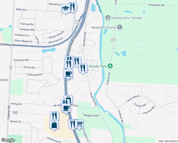 map of restaurants, bars, coffee shops, grocery stores, and more near 1410 Missouri Avenue in Delaware