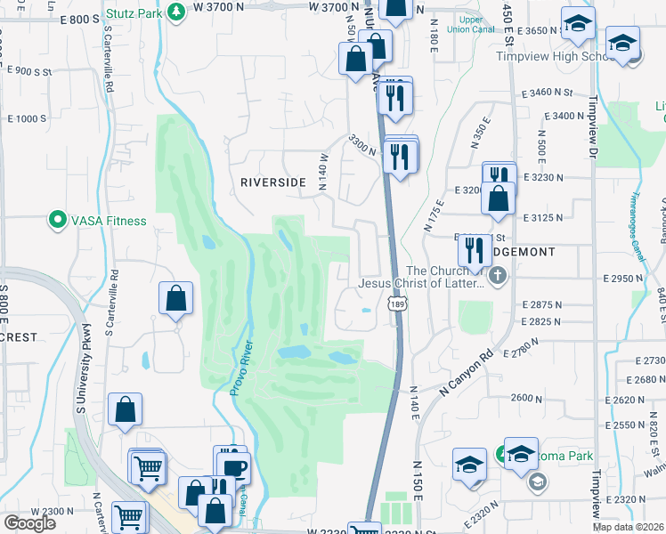 map of restaurants, bars, coffee shops, grocery stores, and more near 3029 Marrcrest West in Provo