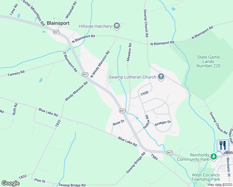 map of restaurants, bars, coffee shops, grocery stores, and more near 490 Pennsylvania 897 in Reinholds
