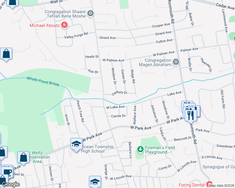 map of restaurants, bars, coffee shops, grocery stores, and more near 1 Darien Drive in West Long Branch