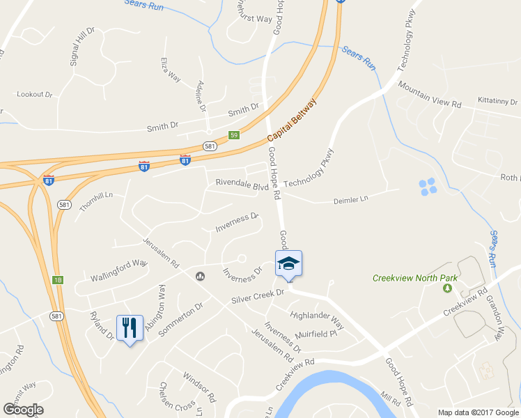 map of restaurants, bars, coffee shops, grocery stores, and more near 1528 Inverness Drive in Mechanicsburg