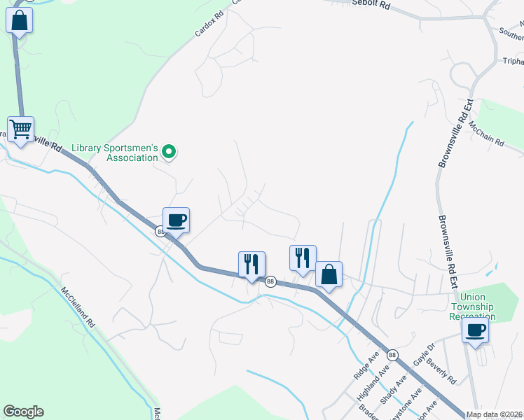 map of restaurants, bars, coffee shops, grocery stores, and more near Hidden Hollow in Finleyville