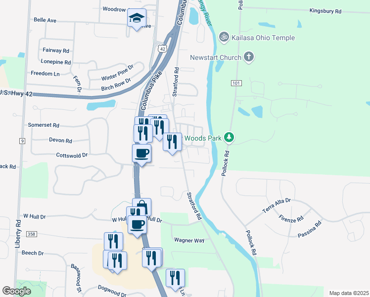 map of restaurants, bars, coffee shops, grocery stores, and more near 1406 Missouri Avenue in Delaware