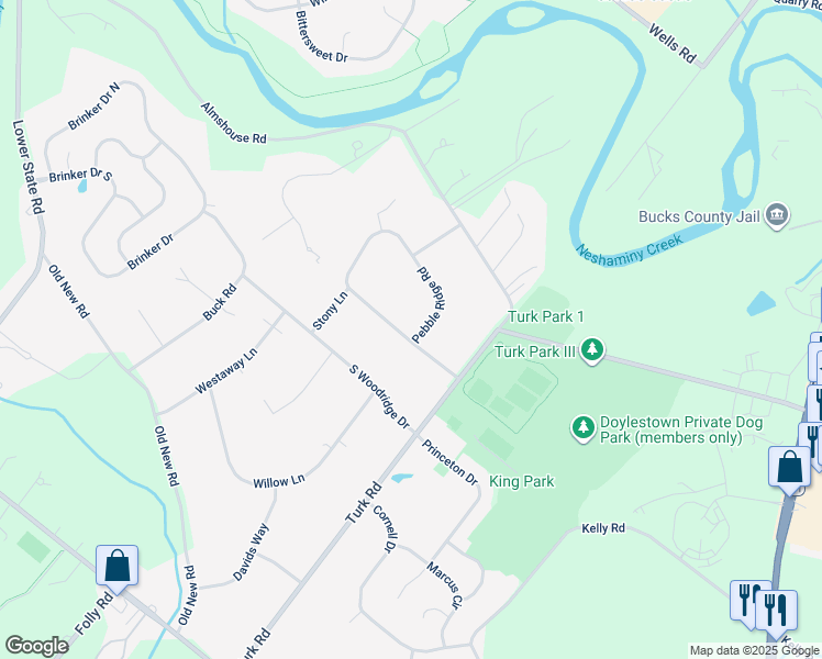 map of restaurants, bars, coffee shops, grocery stores, and more near 41 Pebble Ridge Road in Warrington