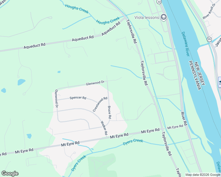map of restaurants, bars, coffee shops, grocery stores, and more near 218 Bruce Road in Washington Crossing