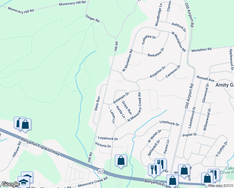 map of restaurants, bars, coffee shops, grocery stores, and more near 102 Swatara Circle in Douglassville