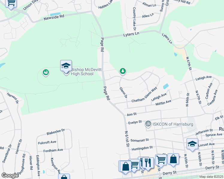map of restaurants, bars, coffee shops, grocery stores, and more near 6115 Sawgrass Court in Harrisburg