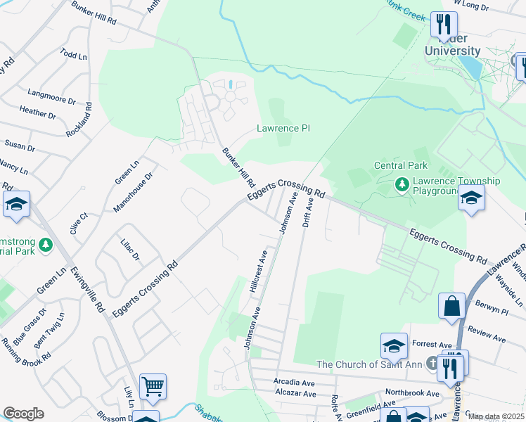 map of restaurants, bars, coffee shops, grocery stores, and more near 2 Fred Vereen jr Road in Lawrence Township