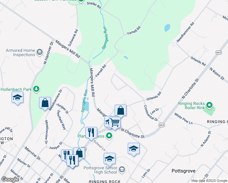 map of restaurants, bars, coffee shops, grocery stores, and more near 268 Concord Drive in Pottstown