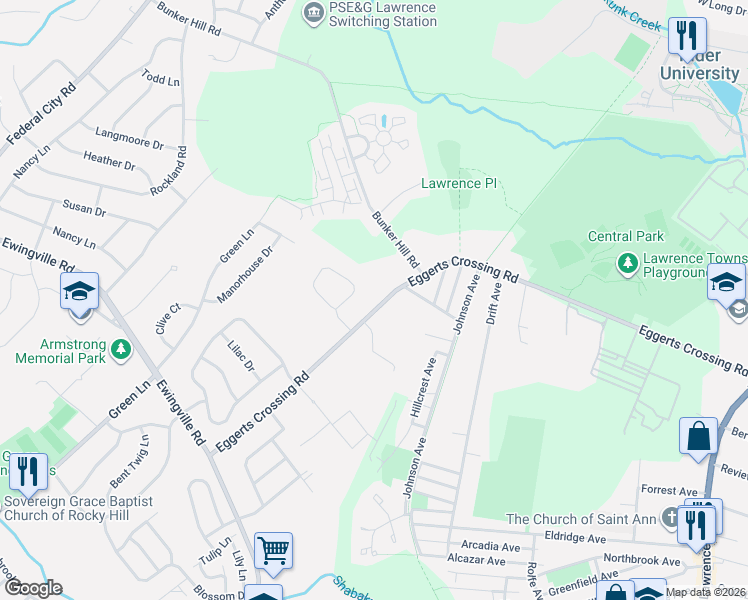 map of restaurants, bars, coffee shops, grocery stores, and more near 373 Eggert Crossing Road in Trenton