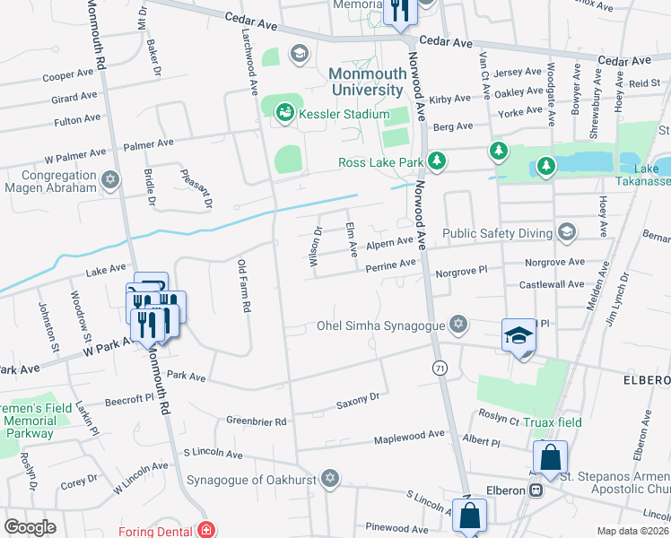 map of restaurants, bars, coffee shops, grocery stores, and more near 247 Perrine Avenue in Long Branch