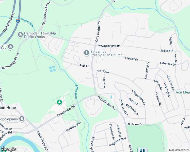 map of restaurants, bars, coffee shops, grocery stores, and more near 4007 Pamay Drive in Mechanicsburg