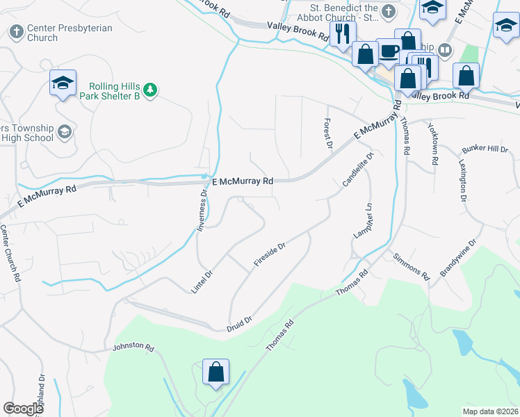 map of restaurants, bars, coffee shops, grocery stores, and more near 122 Lintel Drive in McMurray