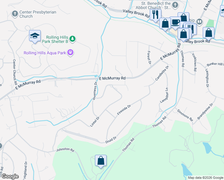 map of restaurants, bars, coffee shops, grocery stores, and more near 108 Marlboro Drive in McMurray