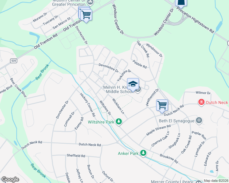 map of restaurants, bars, coffee shops, grocery stores, and more near 35 Yorkshire Drive in East Windsor