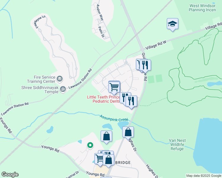 map of restaurants, bars, coffee shops, grocery stores, and more near 5 Marsh Court in Lawrence Township