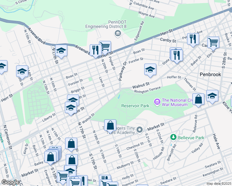 map of restaurants, bars, coffee shops, grocery stores, and more near 1944 State Street in Harrisburg