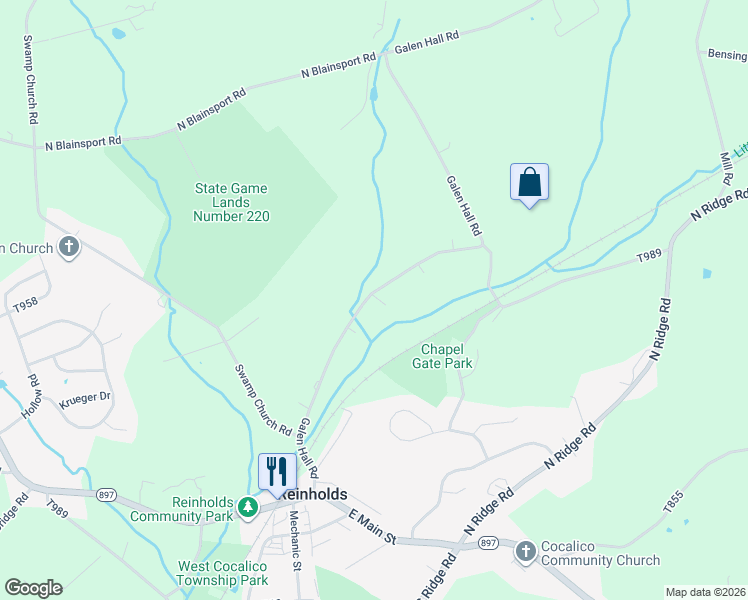 map of restaurants, bars, coffee shops, grocery stores, and more near 260 Galen Hall Road in Reinholds