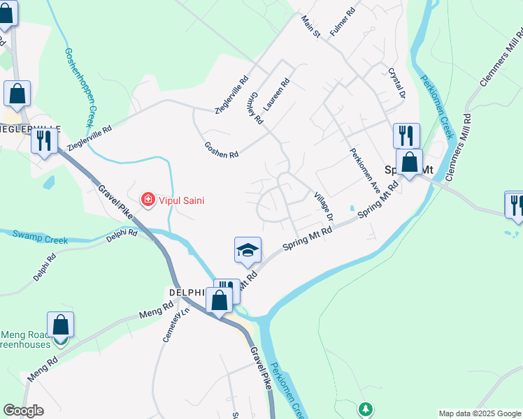 map of restaurants, bars, coffee shops, grocery stores, and more near 34 Aspen Way in Schwenksville