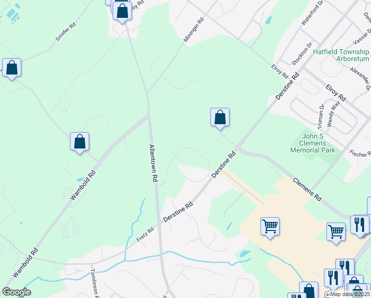 map of restaurants, bars, coffee shops, grocery stores, and more near 84 Derstine Road in Hatfield