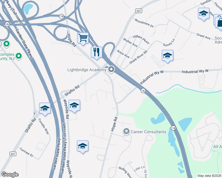 map of restaurants, bars, coffee shops, grocery stores, and more near 8 Alpine Trail in Tinton Falls
