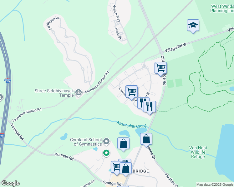 map of restaurants, bars, coffee shops, grocery stores, and more near 25 Kite Court in Trenton