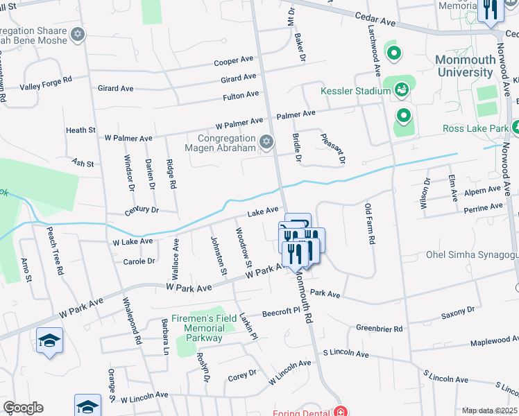 map of restaurants, bars, coffee shops, grocery stores, and more near 355 Lake Avenue in Monmouth County