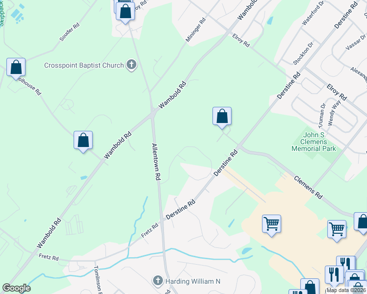 map of restaurants, bars, coffee shops, grocery stores, and more near 84 Derstine Road in Hatfield
