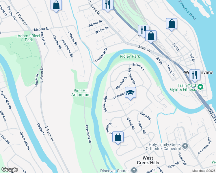 map of restaurants, bars, coffee shops, grocery stores, and more near 42 Stephen Road in Camp Hill