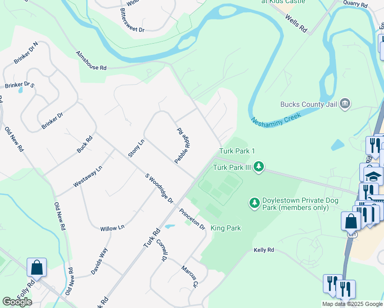 map of restaurants, bars, coffee shops, grocery stores, and more near 266 Pebble Ridge Road in Warrington