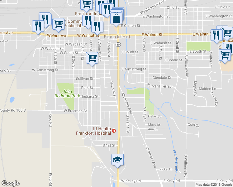 map of restaurants, bars, coffee shops, grocery stores, and more near 862 South Jackson Street in Frankfort