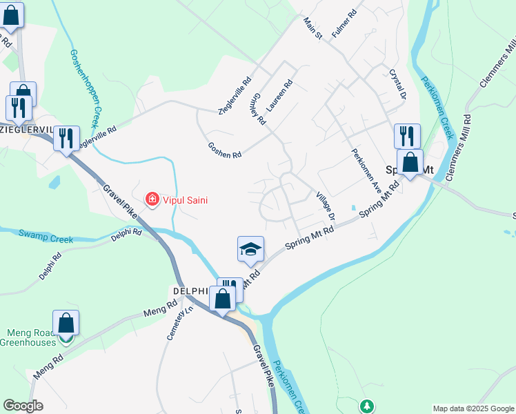 map of restaurants, bars, coffee shops, grocery stores, and more near 35 Aspen Way in Schwenksville