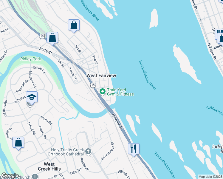 map of restaurants, bars, coffee shops, grocery stores, and more near 93 Front St in Enola