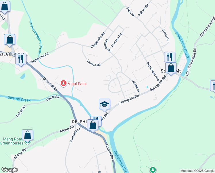 map of restaurants, bars, coffee shops, grocery stores, and more near 35 Aspen Way in Schwenksville