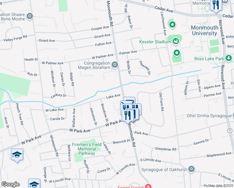 map of restaurants, bars, coffee shops, grocery stores, and more near 355 Lake Avenue in Monmouth County