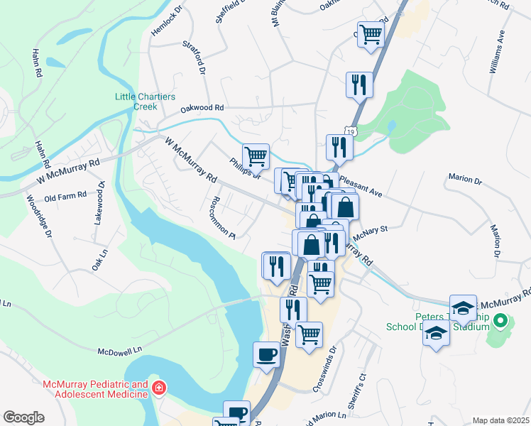 map of restaurants, bars, coffee shops, grocery stores, and more near 107 Roscommon Place in McMurray