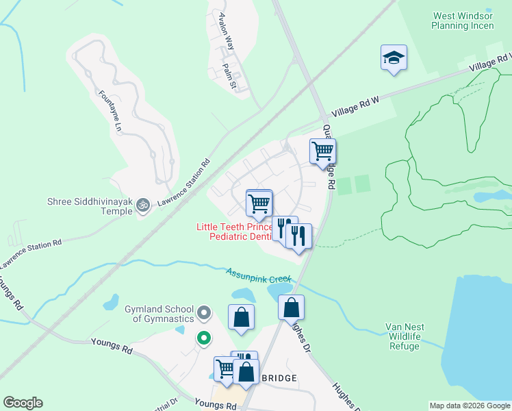 map of restaurants, bars, coffee shops, grocery stores, and more near 5 Marsh Court in Lawrence Township