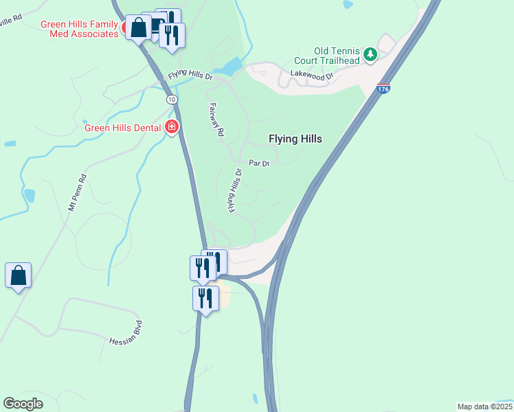 map of restaurants, bars, coffee shops, grocery stores, and more near 13 Birdie Lane in Reading