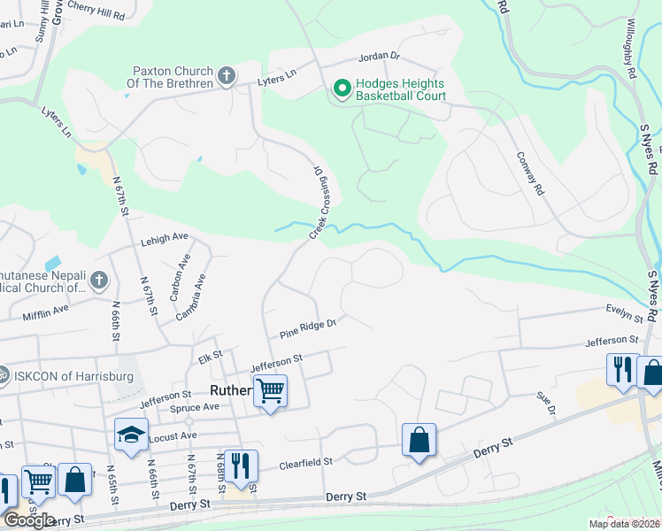 map of restaurants, bars, coffee shops, grocery stores, and more near 7037 Beech Tree Drive in Harrisburg