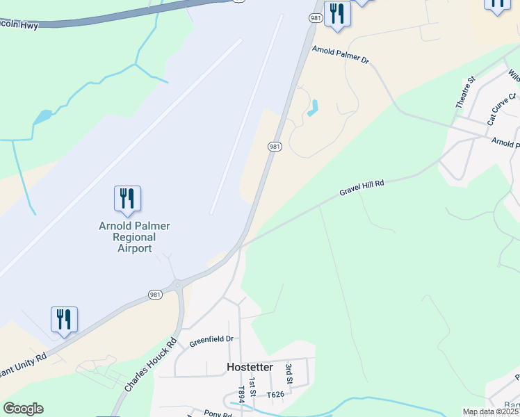 map of restaurants, bars, coffee shops, grocery stores, and more near 5596 Pennsylvania 981 in Latrobe