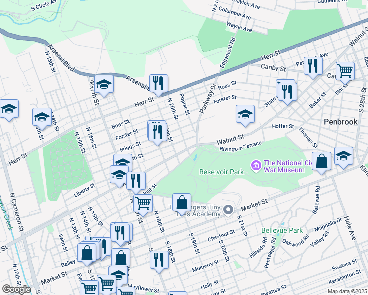 map of restaurants, bars, coffee shops, grocery stores, and more near 1944 State Street in Harrisburg