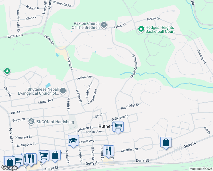 map of restaurants, bars, coffee shops, grocery stores, and more near 6811 Ardin Dr in Harrisburg