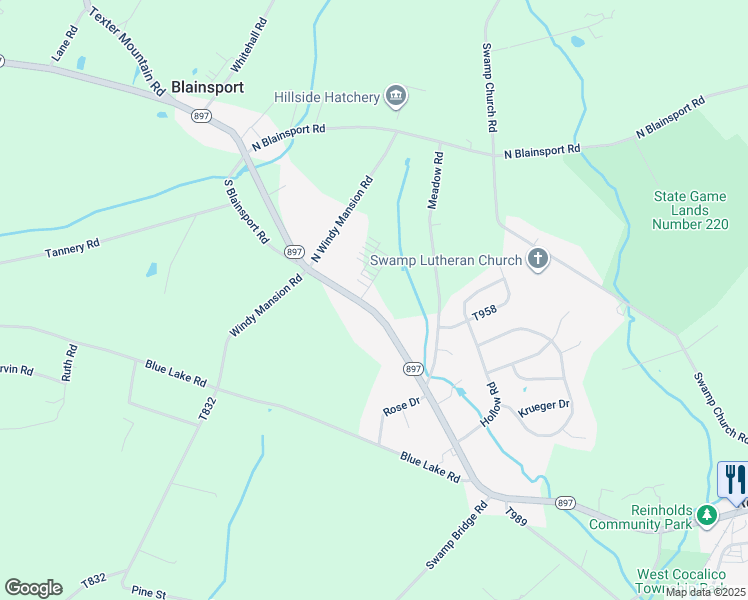 map of restaurants, bars, coffee shops, grocery stores, and more near 510 Pennsylvania 897 in Reinholds