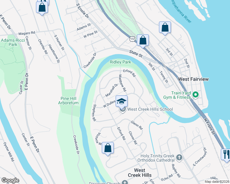 map of restaurants, bars, coffee shops, grocery stores, and more near 10 Marshall Drive in Camp Hill